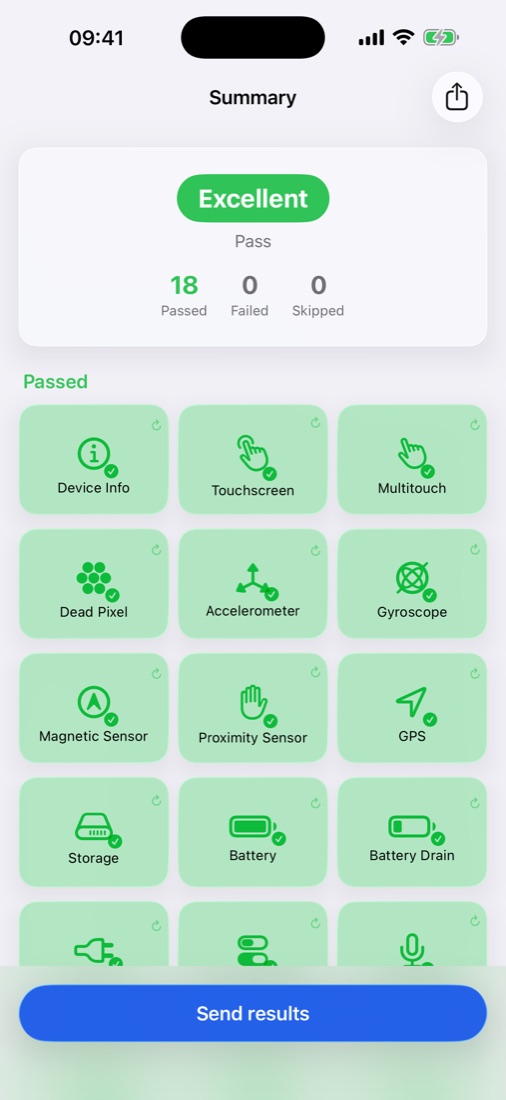 The detwer app's summary screen showing 18 checks passed